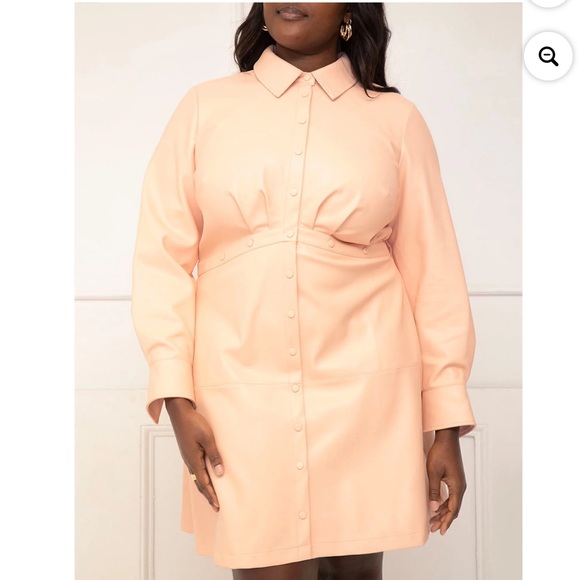 ELOQUII Elements Women's Plus Mini Faux Leather Shirt Dress - Picture 1 of 6